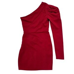MICHAEL COSTELLO x REVOLVE One Shoulder Ruched Sleeve Mini Dress Burgundy Size S